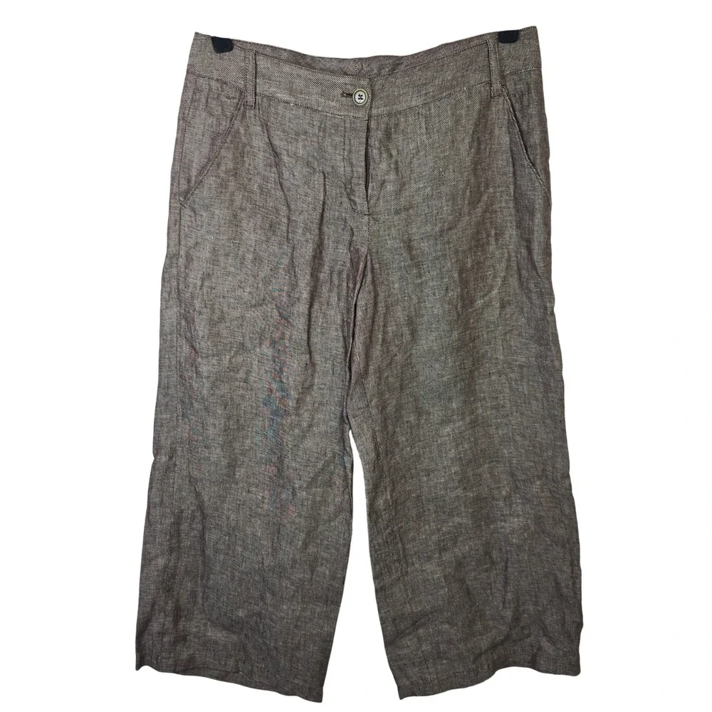 Max Studio Womens Brown 100%‎ Linen Wide Leg Cropped Pants Size 6 6705E06